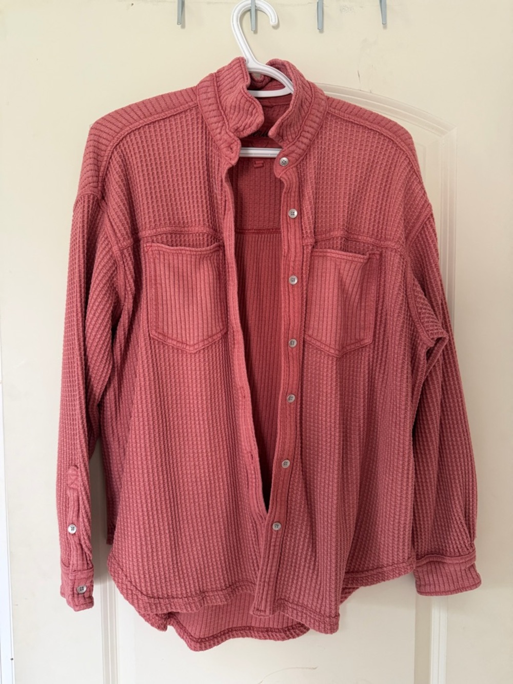 aerie Waffle Knit Button-Down Shirt Jacket in Dusty Rose